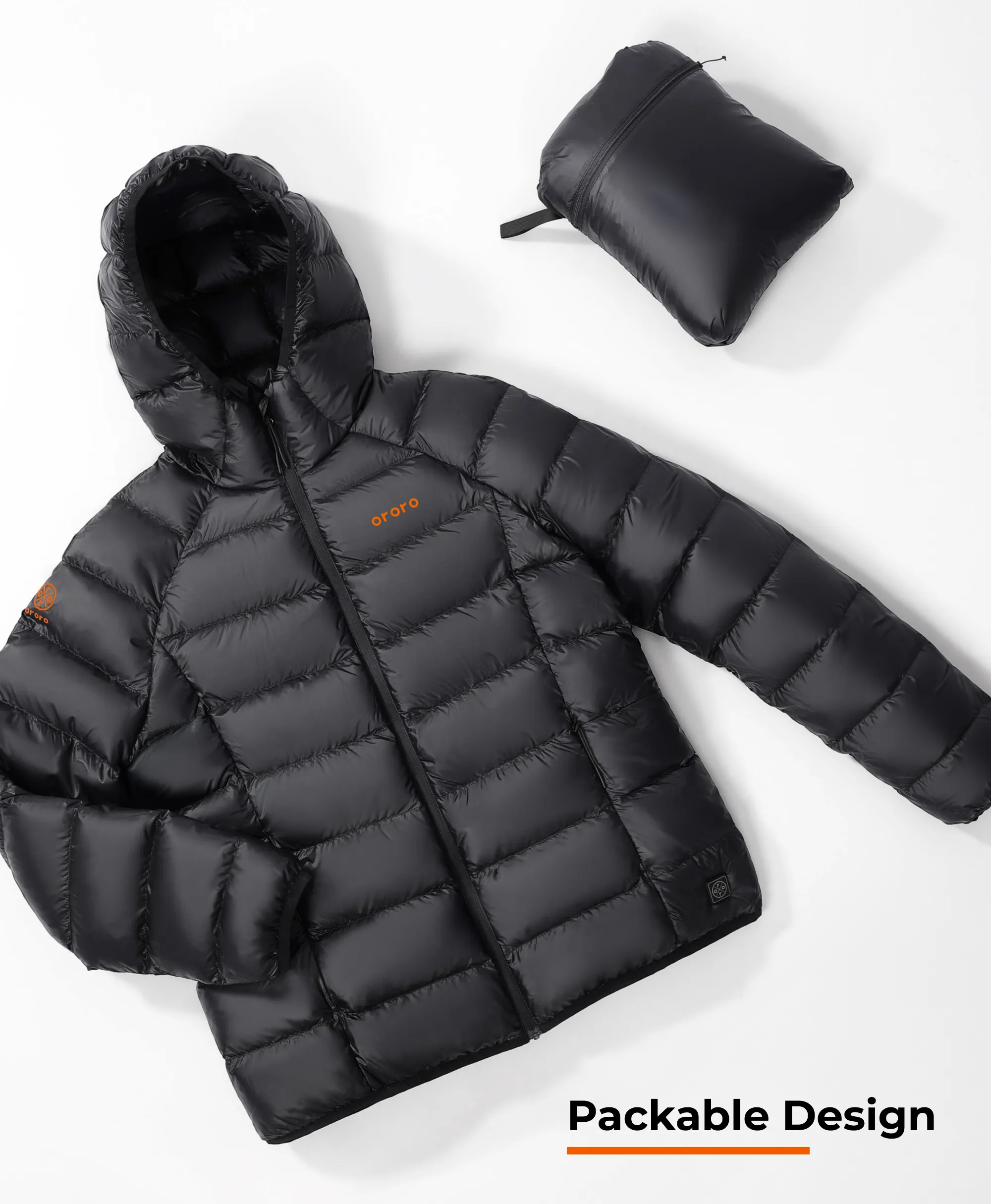 (Open-box) Aero Women's 4-Zone Packable Heated Down Jacket (Battery Set Not Included) - Image 11