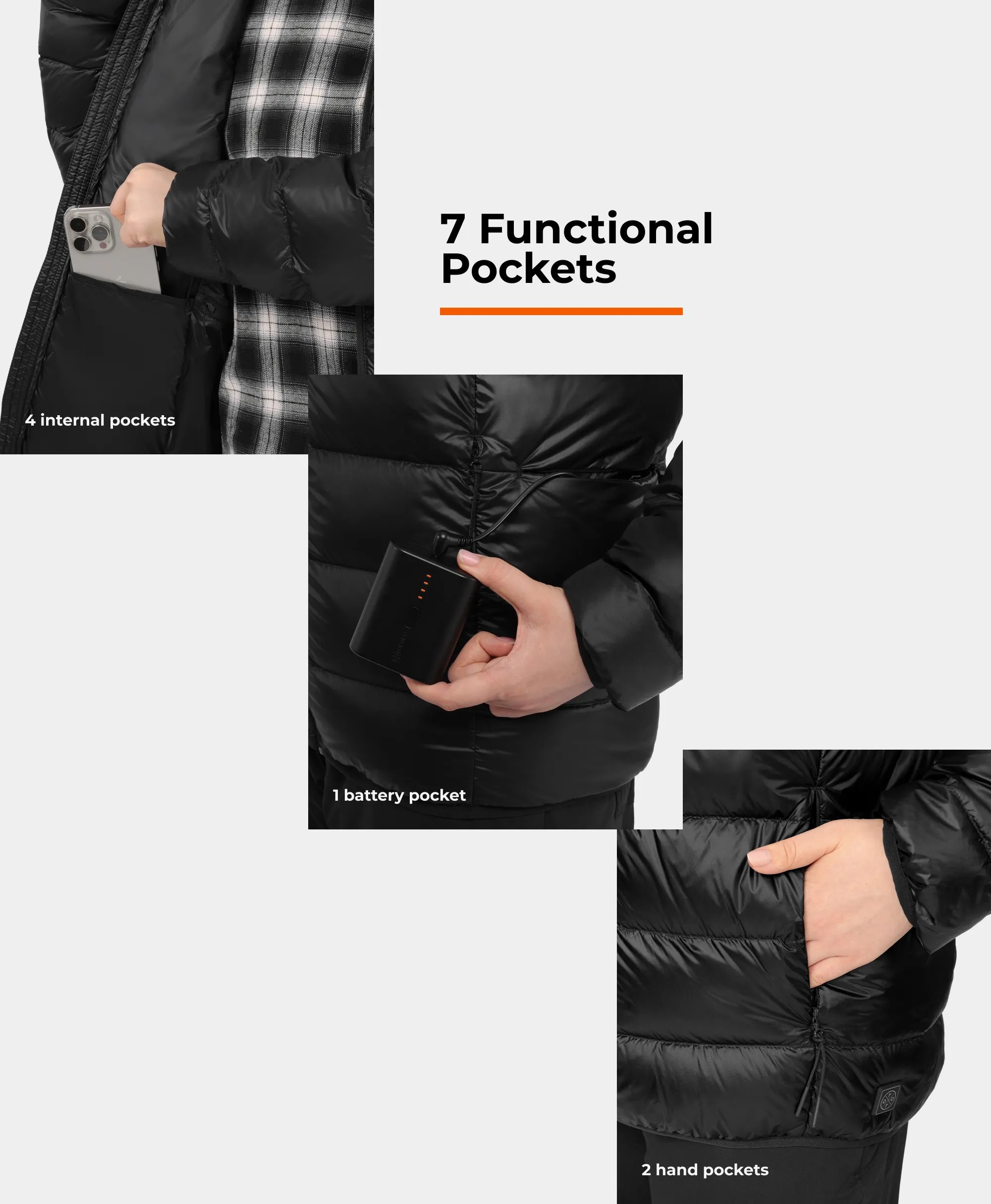(Open-box) Aero Women's 4-Zone Packable Heated Down Jacket (Battery Set Not Included) - Image 12