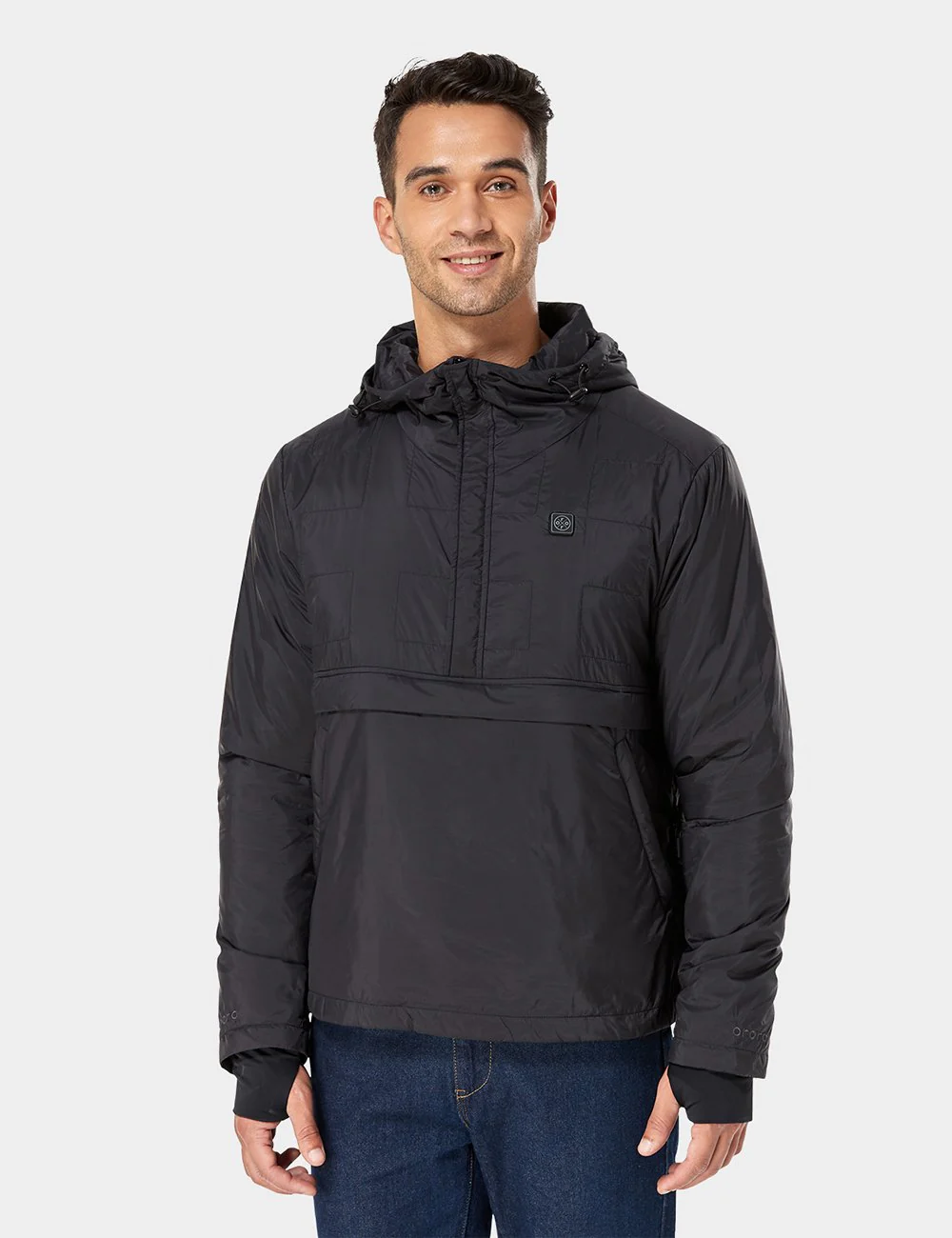 (Open-box) Unisex Lightweight Heated Windbreaker Pullover Hoodie- Black - Image 2