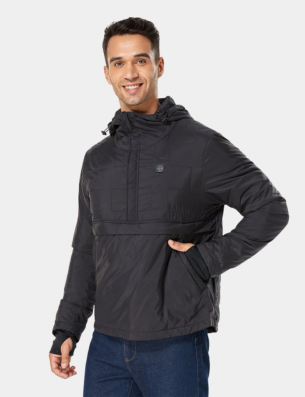 (Open-box) Unisex Lightweight Heated Windbreaker Pullover Hoodie- Black - Image 3