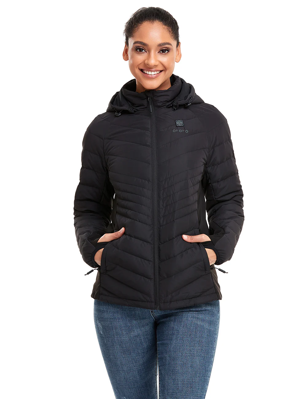 (Open-box) Women's Heated Down Jacket - Black/White (Battery Set Not Included) - Image 12