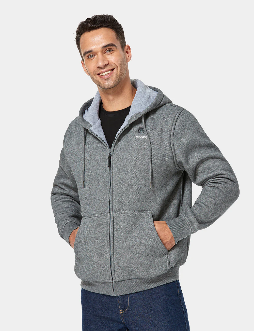 Unisex Heated Fleece Hoodie - Flecking Gray/Black (Apparel Only) - Image 12