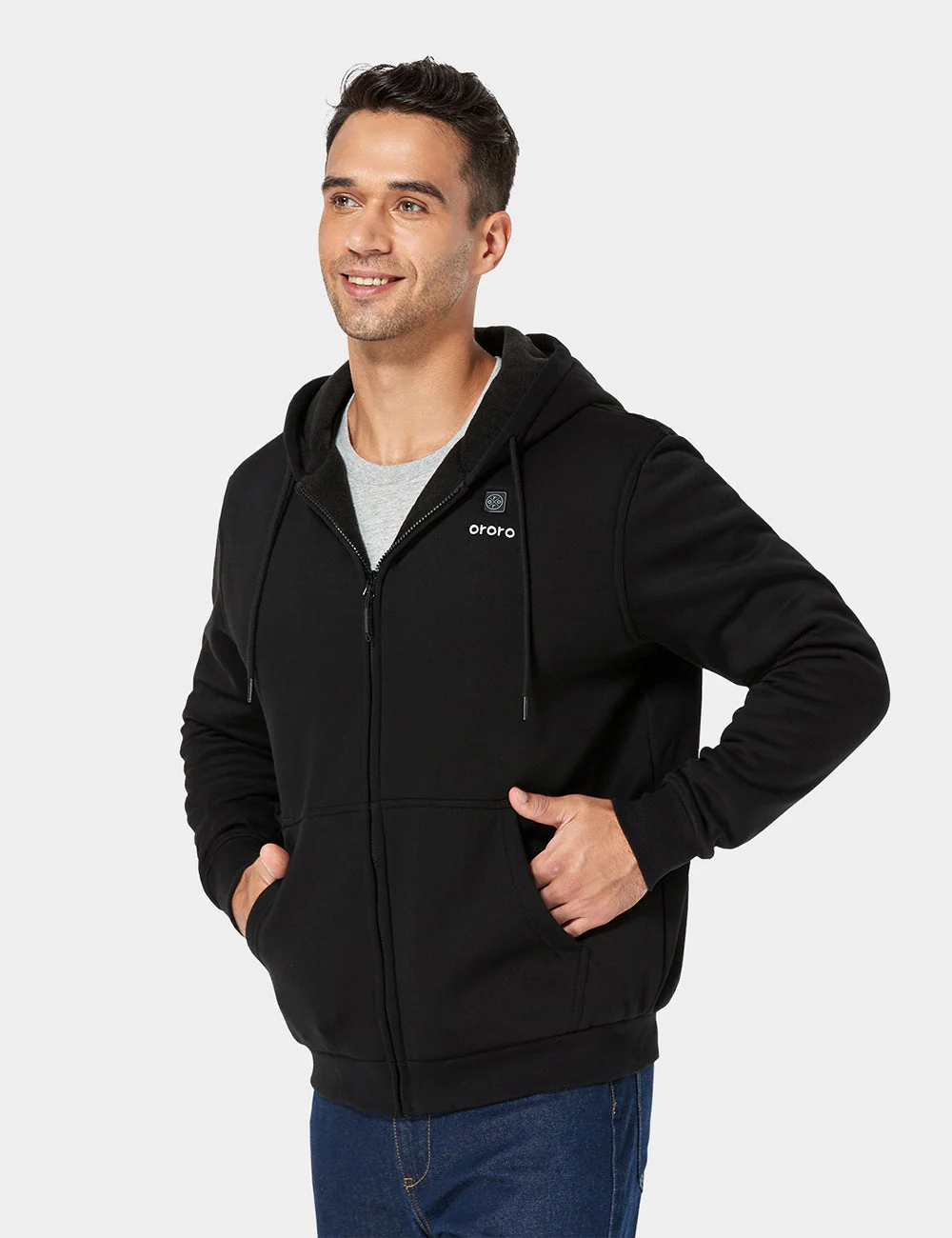 Unisex Heated Fleece Hoodie - Flecking Gray/Black (Apparel Only) - Image 3