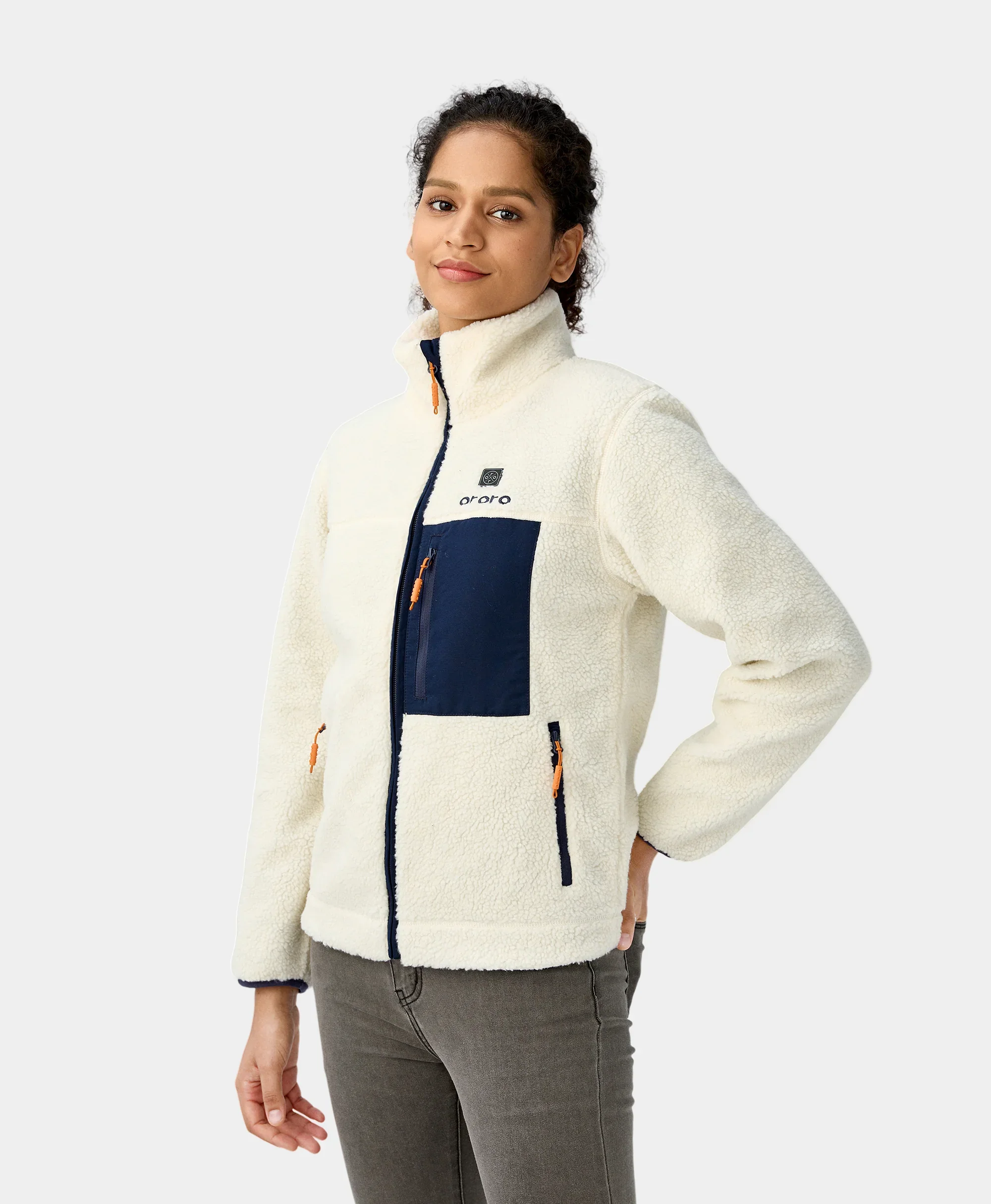 Women's Colorblock Recycled Fleece Heated Jacket - White (Final Sale) - Image 3